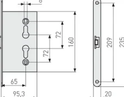 Abus Einsteckschloss für Nebentüren ES SI PZ LR Z 65 72 20 SB
