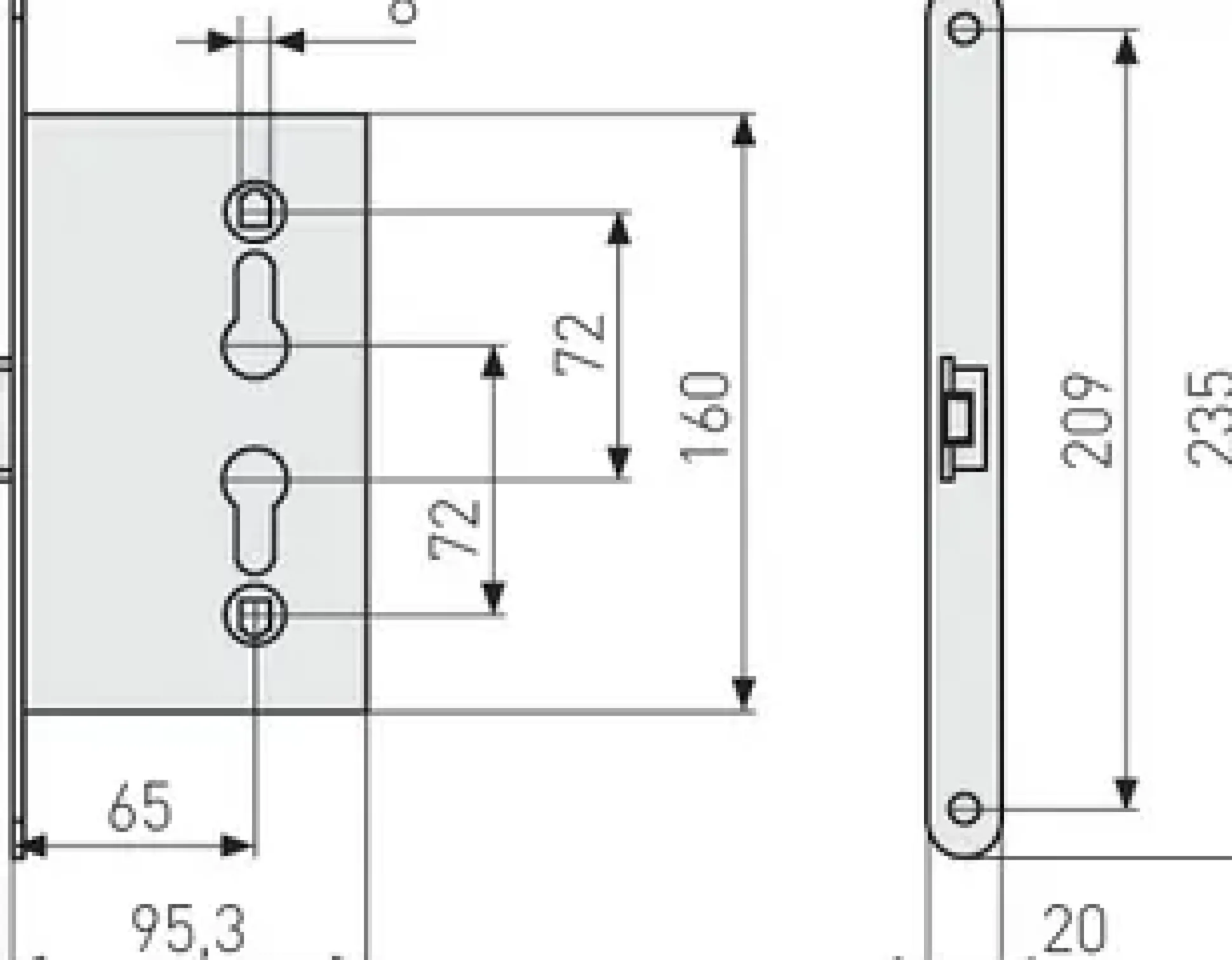 Abus Einsteckschloss für Nebentüren ES SI PZ LR Z 65 72 20 SB