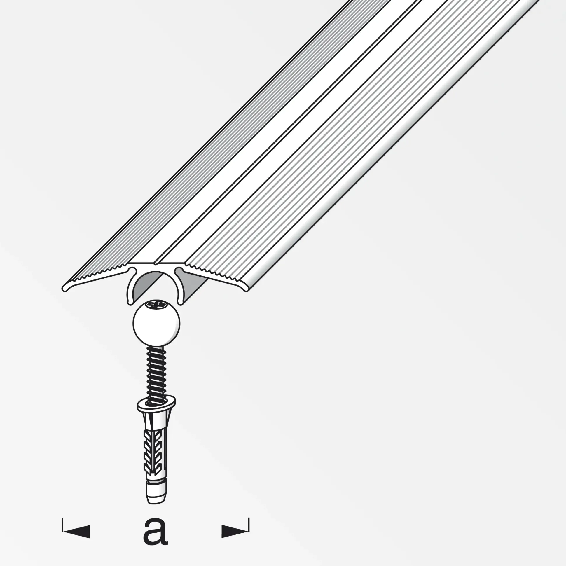 alfer Übergangs-Profil und Dübel-System 0.9 m, 33 mm, Alu, eloxiert, silber