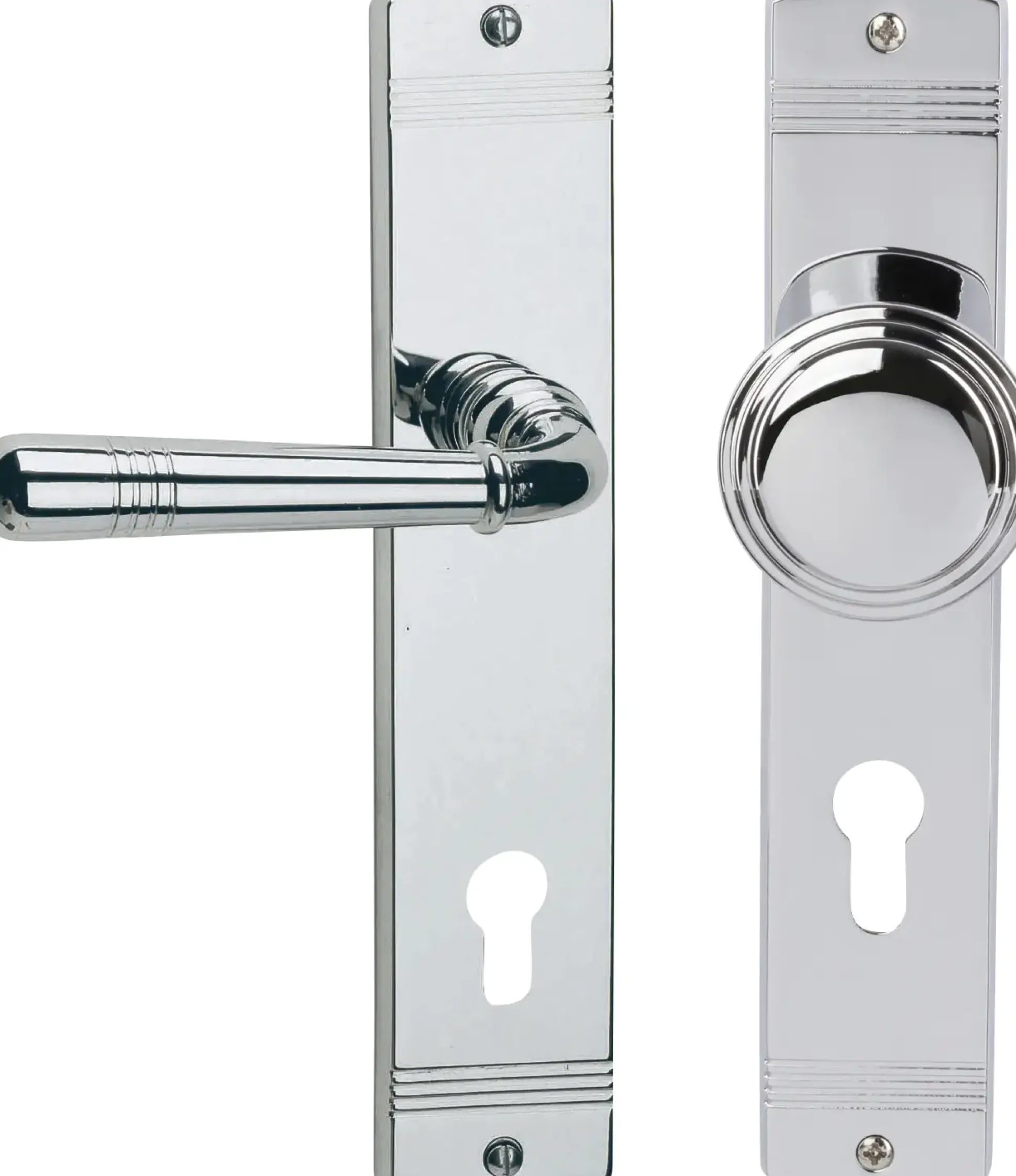 Alpertec PZ-Langschildgarnitur Sale links Messing silber abgerundet