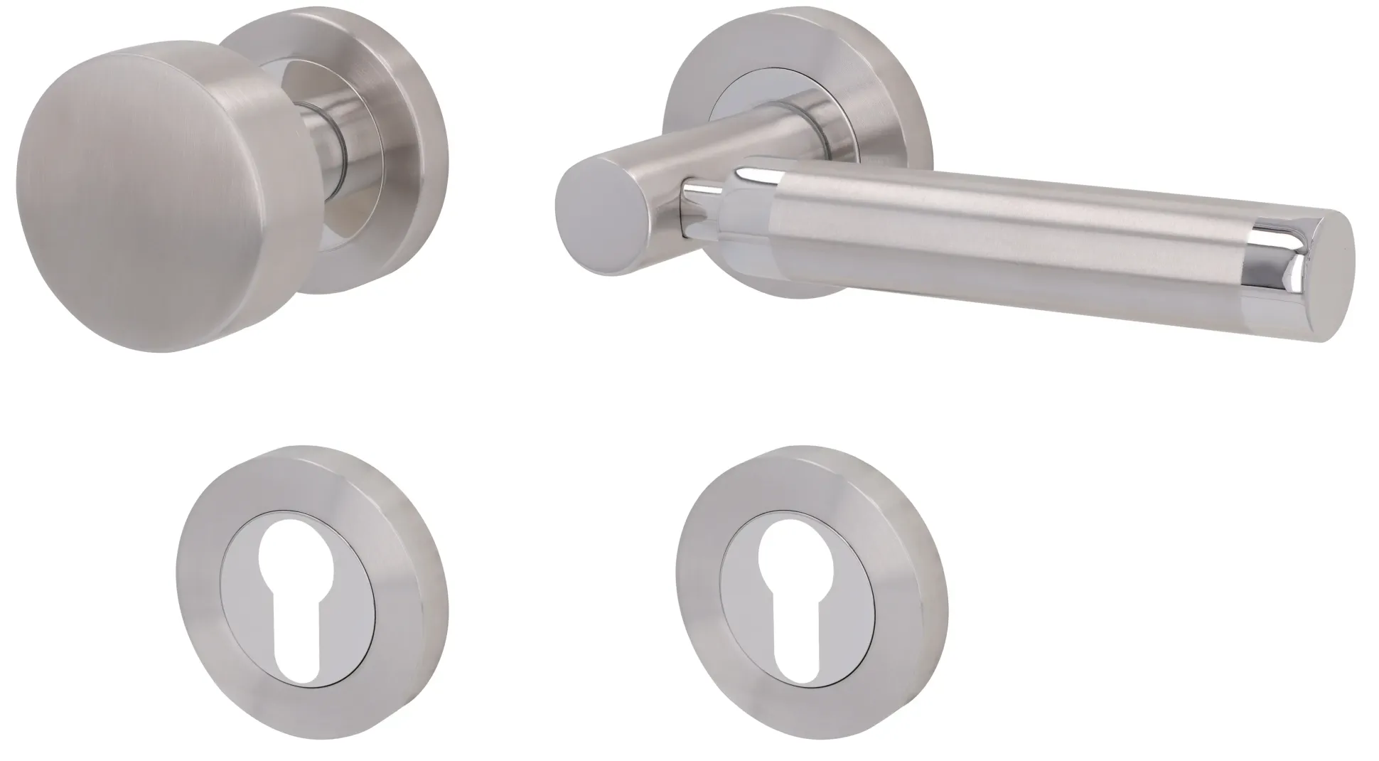 Alpertec Türgriff-Garnitur Solid 3 für Wohnungstüren PZ silber Ø 52 mm rechts