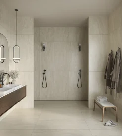 Bodenfliese Feinsteinzeug Travertino Decoro 60 x 120 cm beige