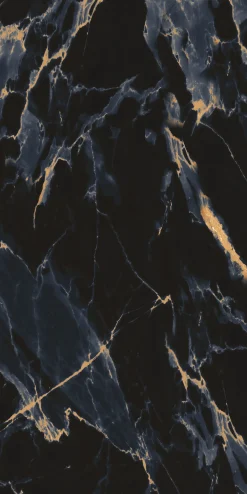 Bodenfliese Feinsteinzeug Marquina Gold 120 x 240 cm schwarz