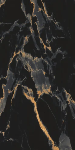 Bodenfliese Feinsteinzeug Marquina Gold 120 x 240 cm schwarz