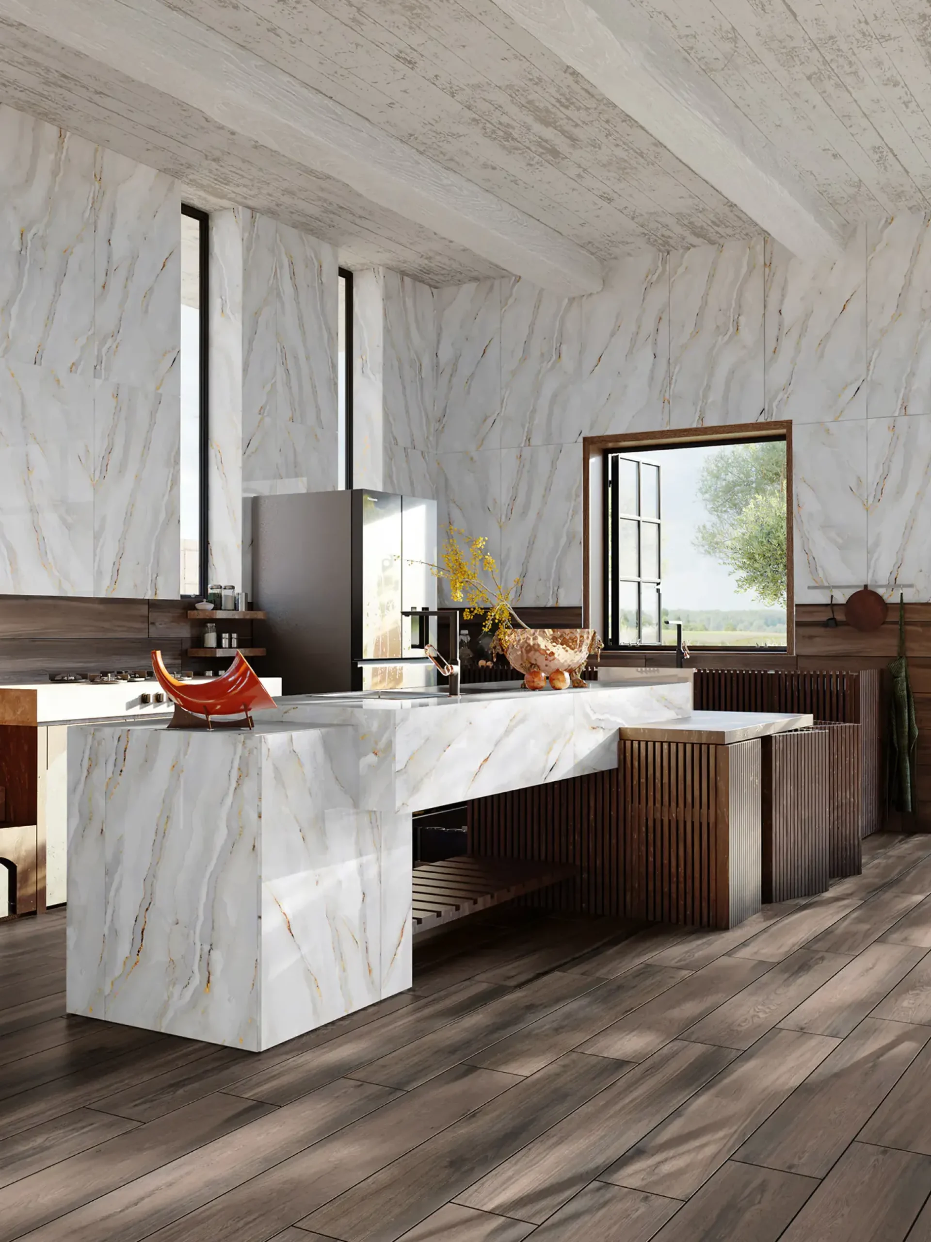 Bodenfliese Feinsteinzeug Alabaster Cleo Light 60 x 120 cm weiß/gold