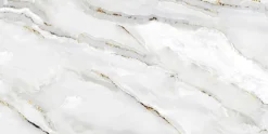 Bodenfliese Feinsteinzeug Alabaster Cleo Light 60 x 120 cm weiß/gold
