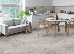 Bodenfliese Feinsteinzeug Travertino 60 x 120 cm grau