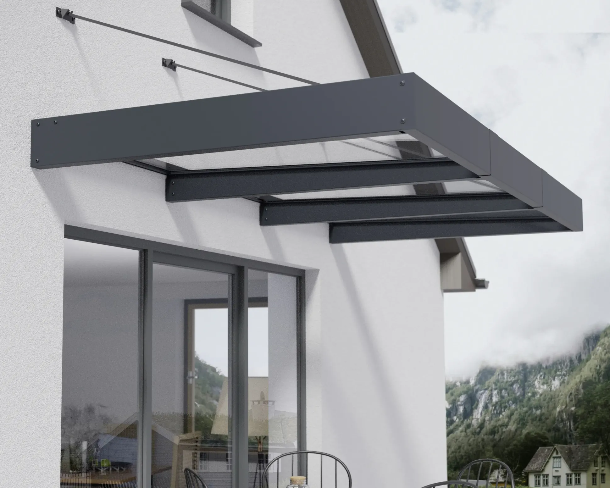 Canopia Vordach Sophia XL 3000 Grau Alu 286 x 140 cm