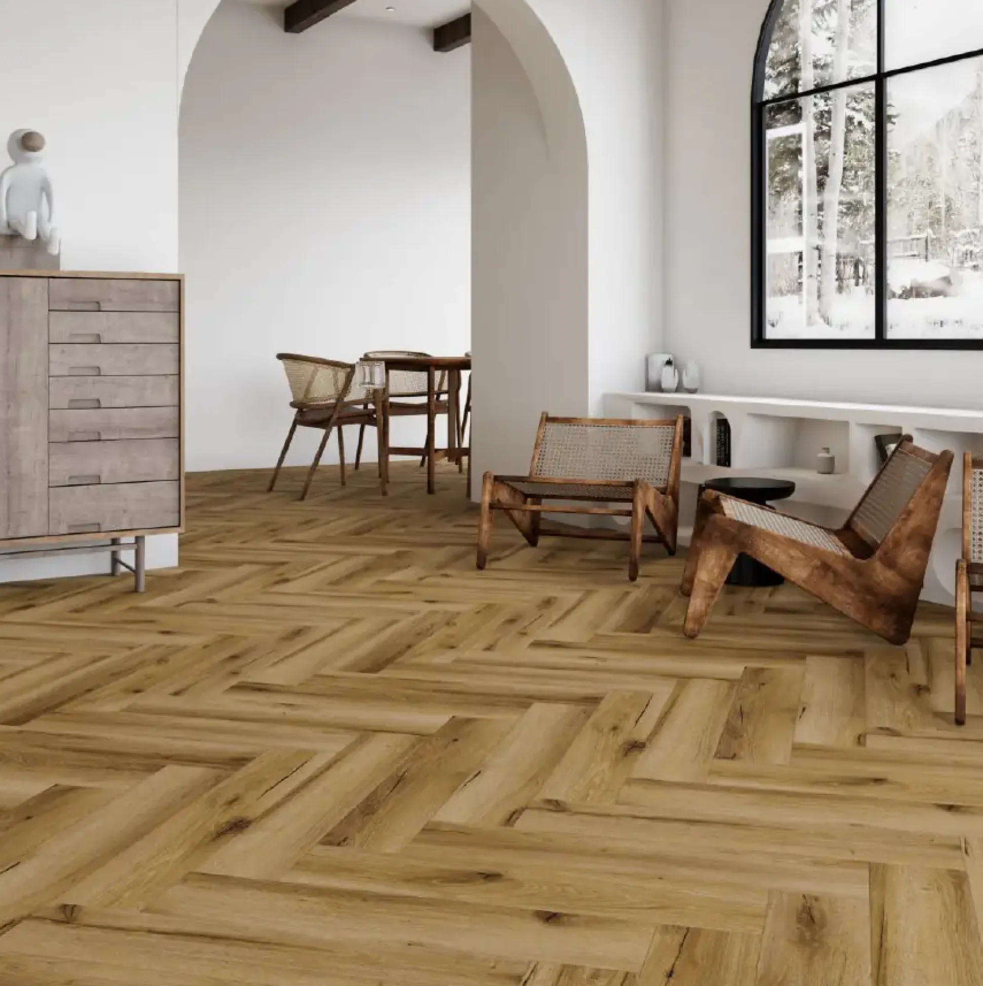 Decoflooring Fischgrät-Vinylboden mit Trittschalldämmung Eiche Arendal
