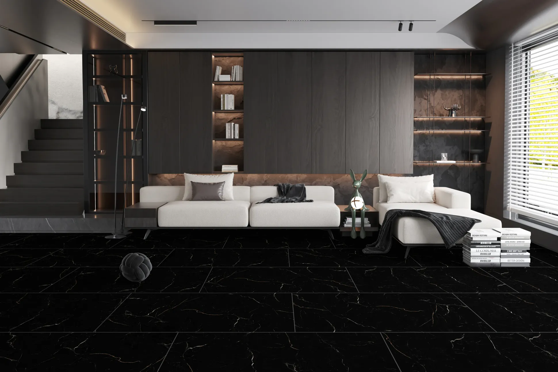 Decoflooring Vinylboden Silent XXL Fliese Dark Marble mit Trittschalldämmung