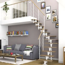 Dolle Mittelholmtreppe Boston 1/4gew. weiß 11 Stufen Eiche