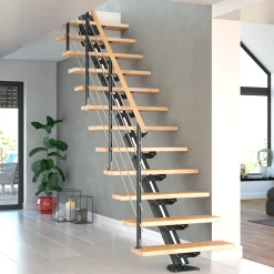Dolle Mittelholmtreppe Sydney Buche 75 cm 11 Stufen gerade mit Geländer anthrazit