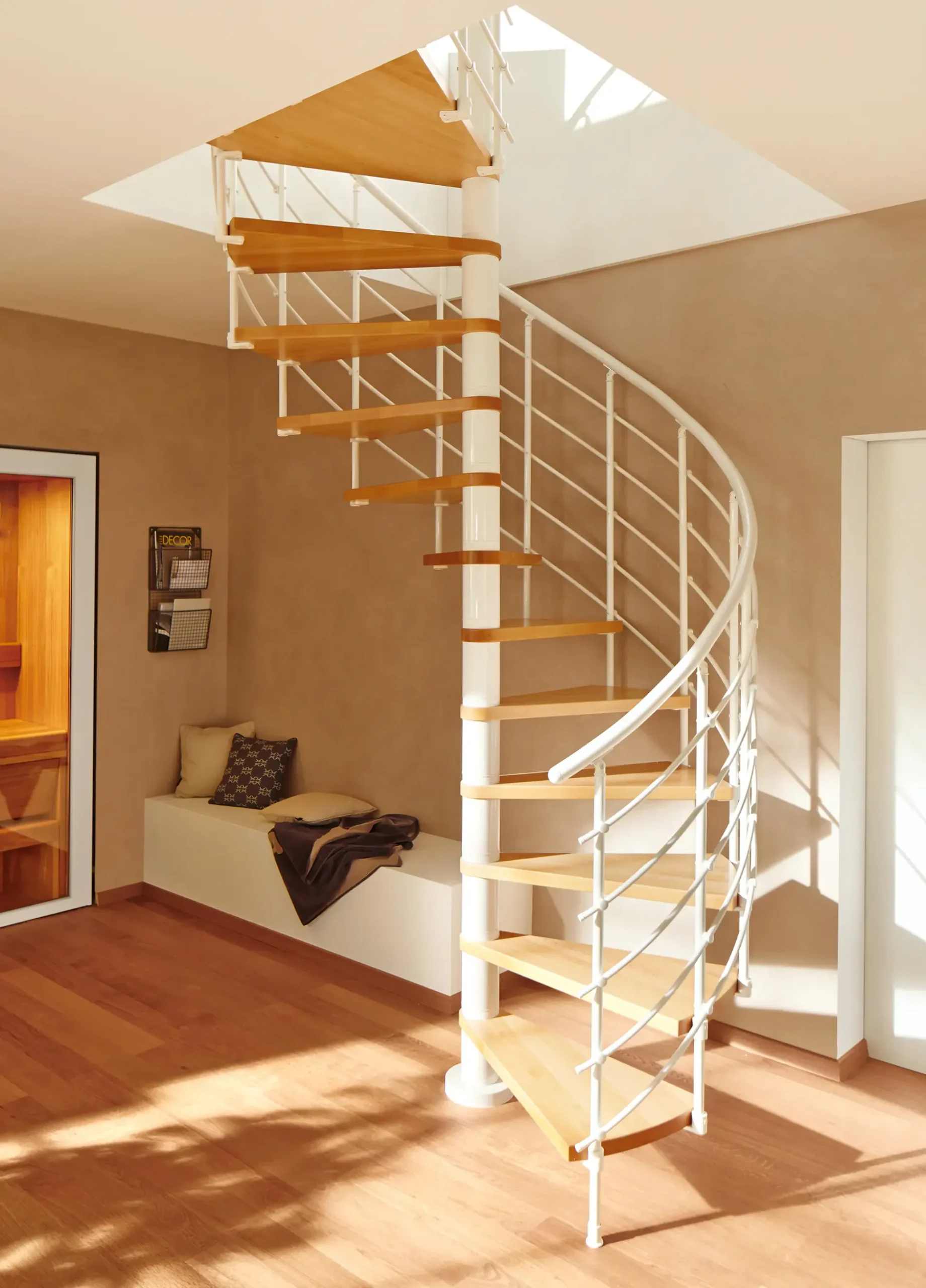 DOLLE Spindeltreppe Oslo Ø 140 cm, weiß, Buche Natur