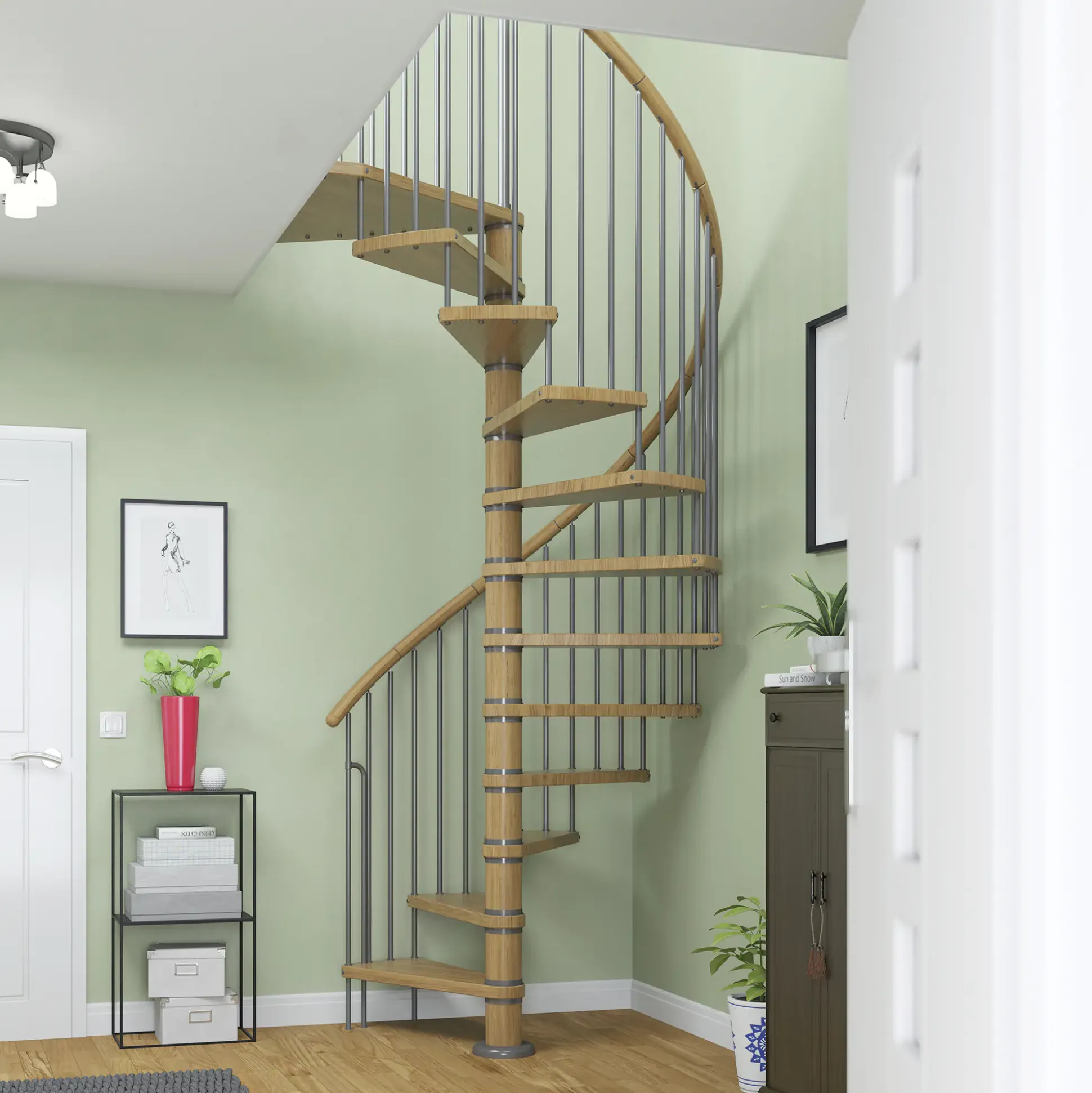 Dolle Spindeltreppe Winnipeg Eiche geölt Ø 140 cm Metallteile grau