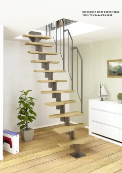 Dolle Systemtreppe Davos 11 Eichestufen Geschosshöhe von 222-276 cm