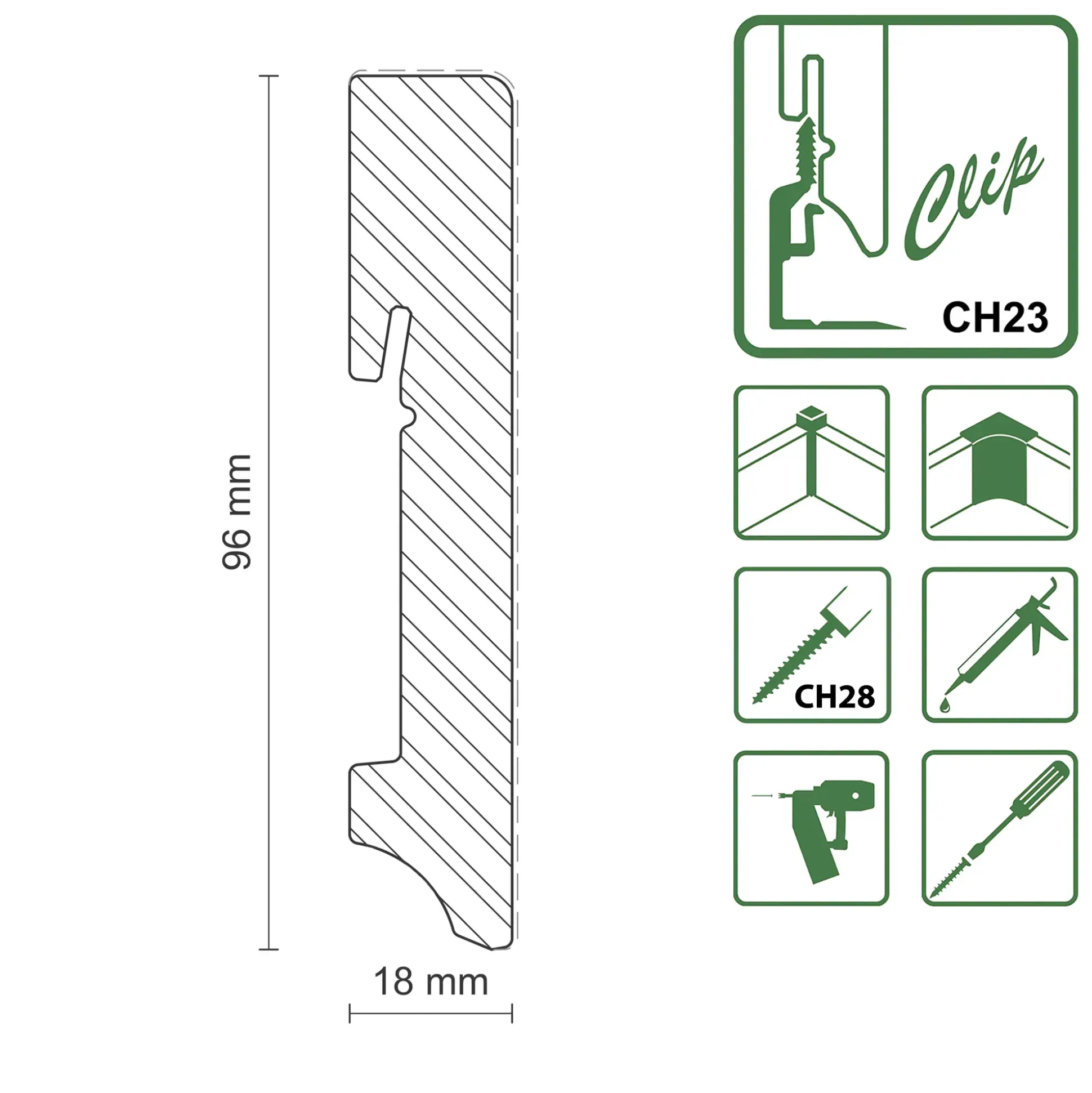 FN Neuhofer Fußleiste eckig 240 cm 96 x 18 mm Fichte/Kiefer weiß