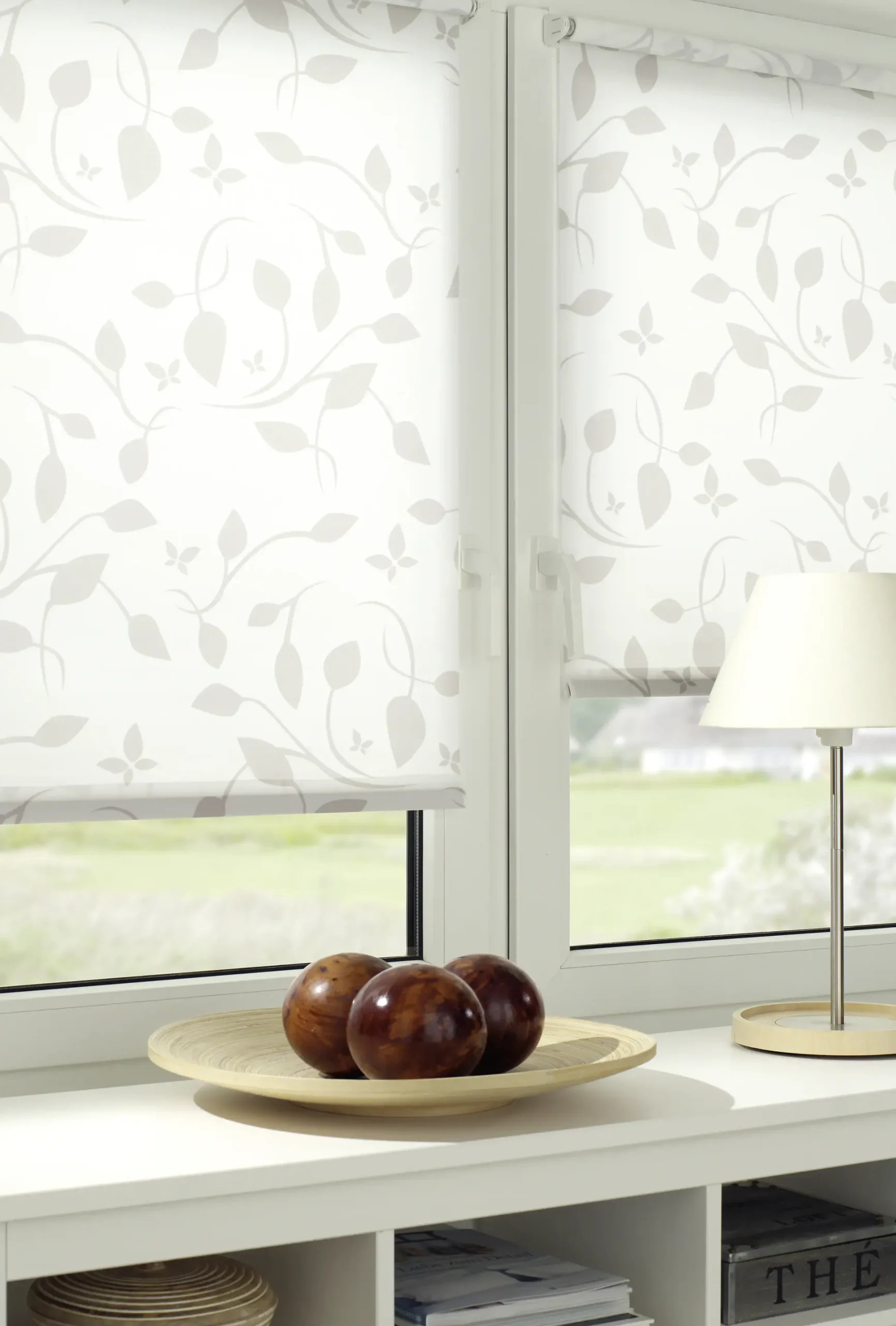 Gardinia EasyFix Rollo mit Blättern weiß beige 100 x 150 cm