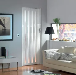 Grosfillex Falttür Larya weiß glänzend 84 x 205 cm mit Kunstglaseinsatz