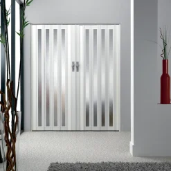 Grosfillex Falttür Larya weiß glänzend 84 x 205 cm mit Kunstglaseinsatz