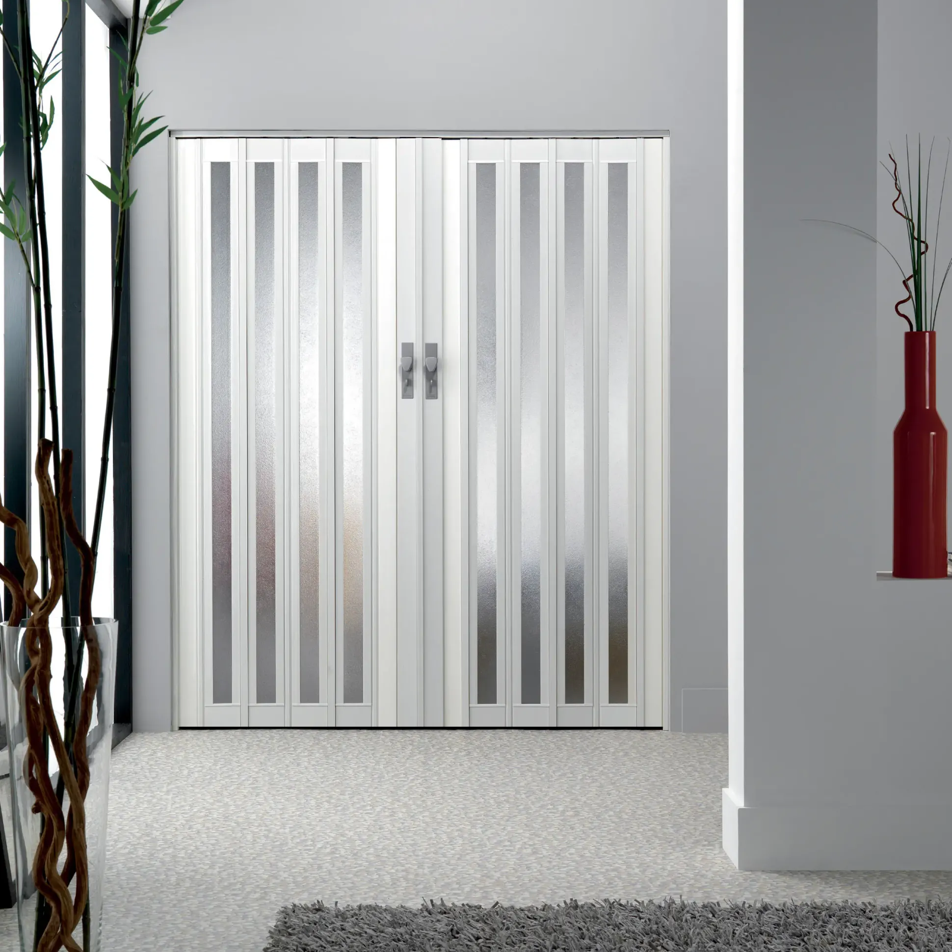 Grosfillex Falttür Larya weiß glänzend 84 x 205 cm mit Kunstglaseinsatz