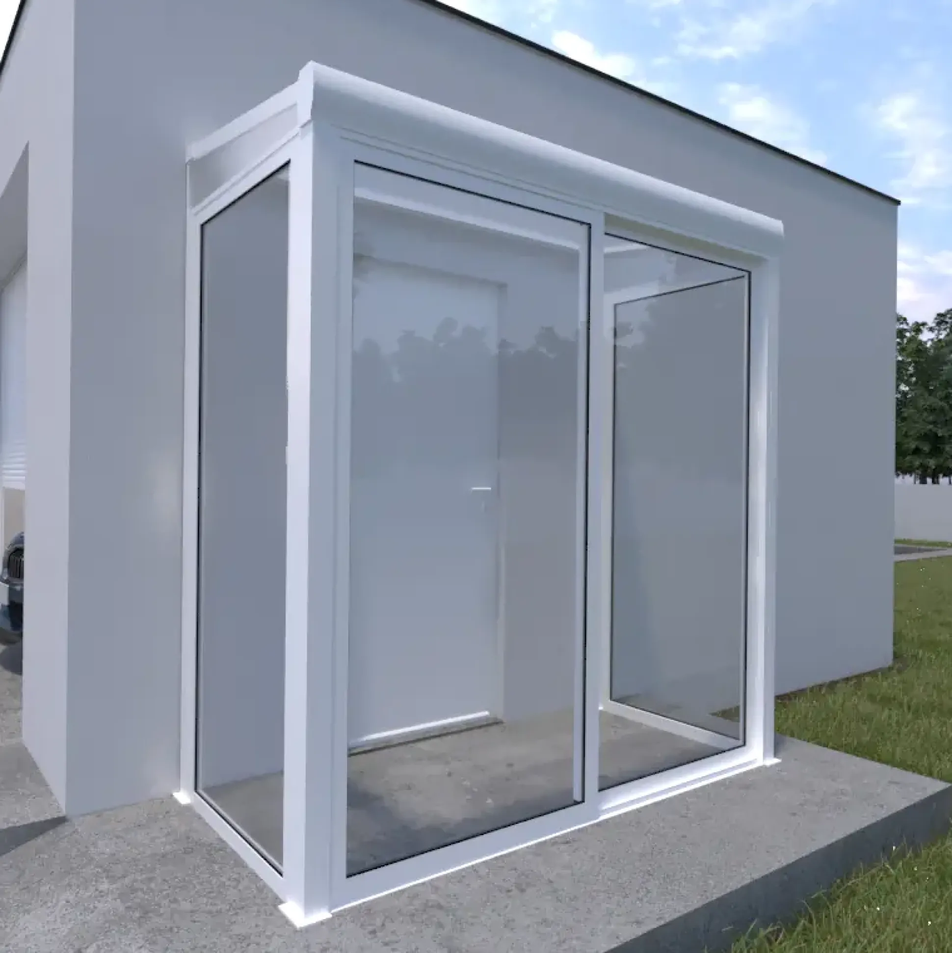 Haustürüberdachung mit Glaselemente 200 x 100 cm weiß