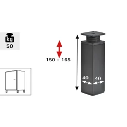 Hettich Möbelfuß 4,0 x 15 -16,5 cm Stahl schwarz - 1 Stück