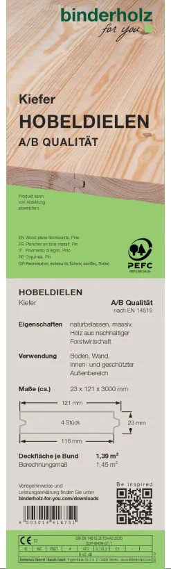 Hobeldiele Kiefer 300 x 12,1 cm 23 mm gehobelt