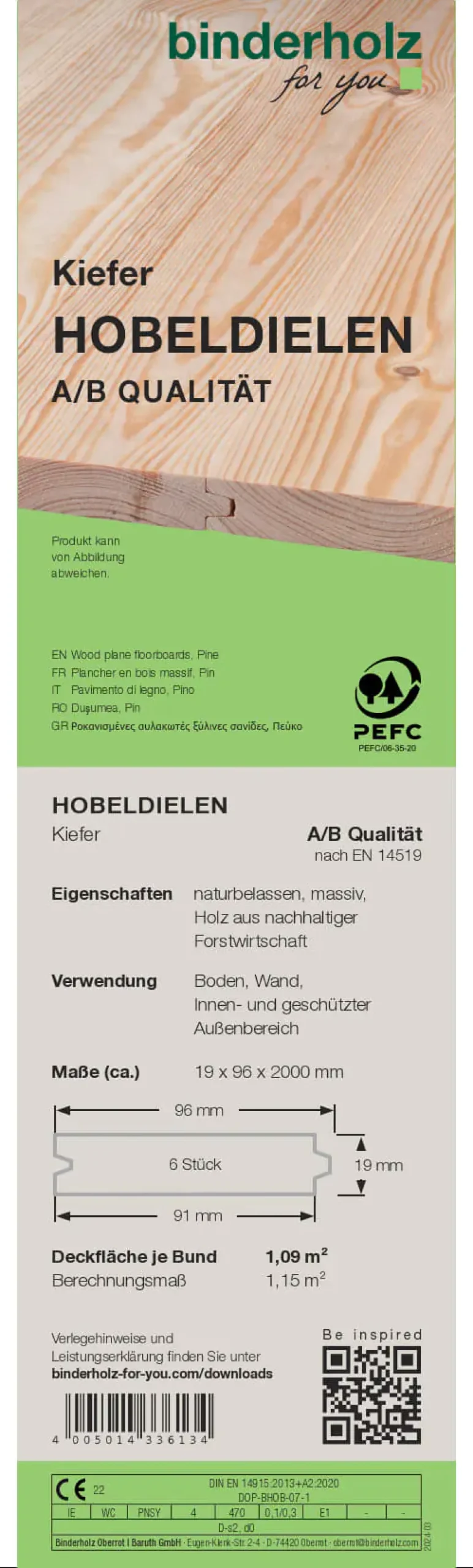 Hobeldiele Kiefer 200 x 9,6 cm 19 mm gehobelt
