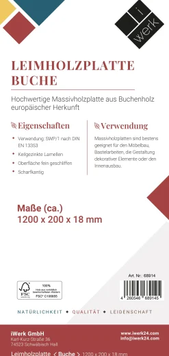 Leimholz Buche 120 x 20 cm 18 mm