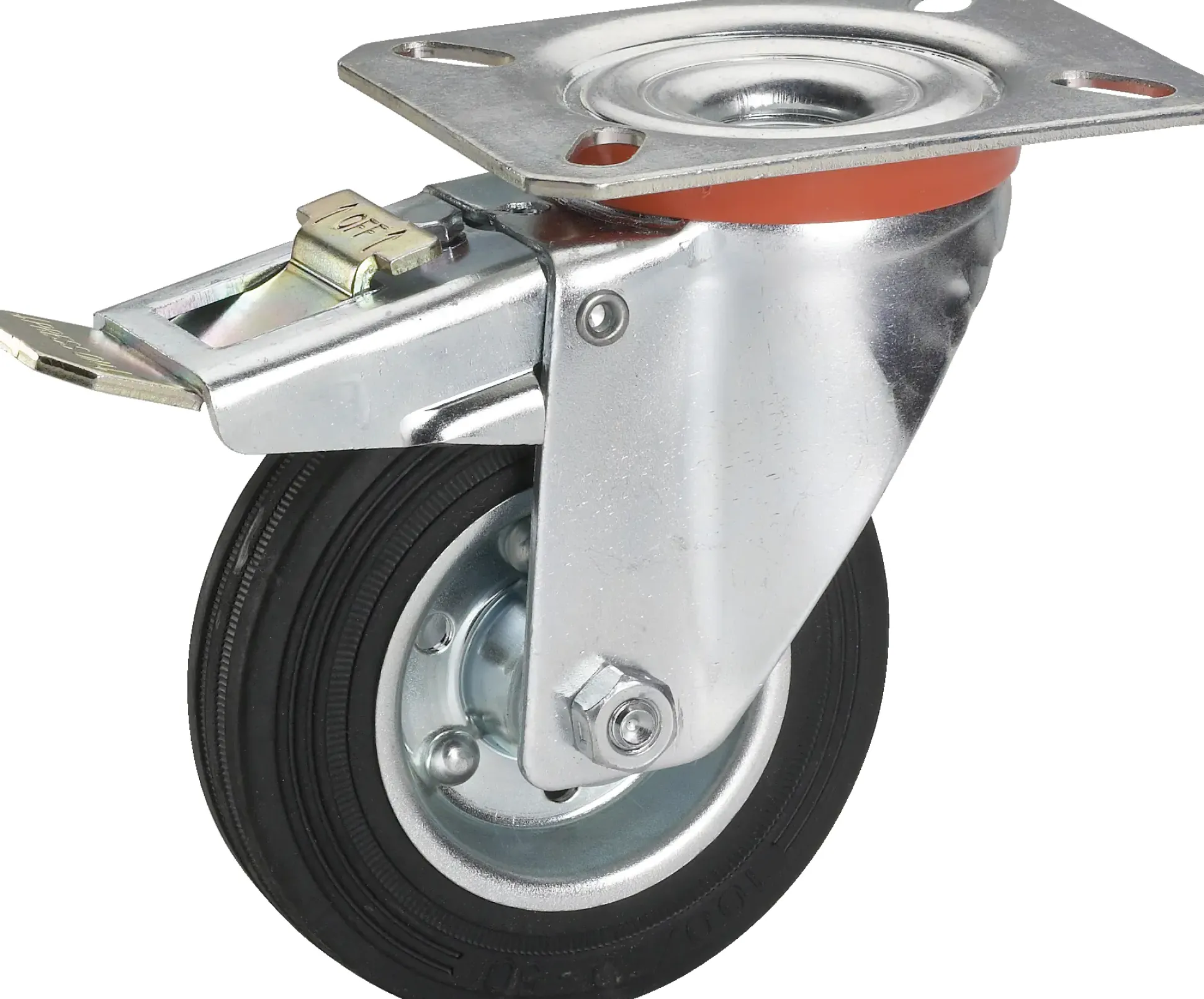 Lenkrolle mit Platte und Totalfeststeller 100 x 30 mm, Tragkr. 70 kg