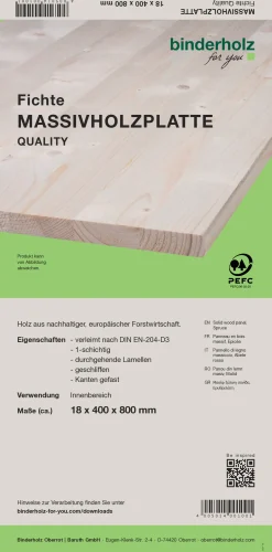 Massivholzplatte Fichte Oberfläche geschliffen 80 x 40 cm 18 mm