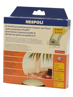 Nespoli Fenster- und Türdichtung mit P-Profil je 4 m, 9 x 5,5 mm, weiß, 2 Stück