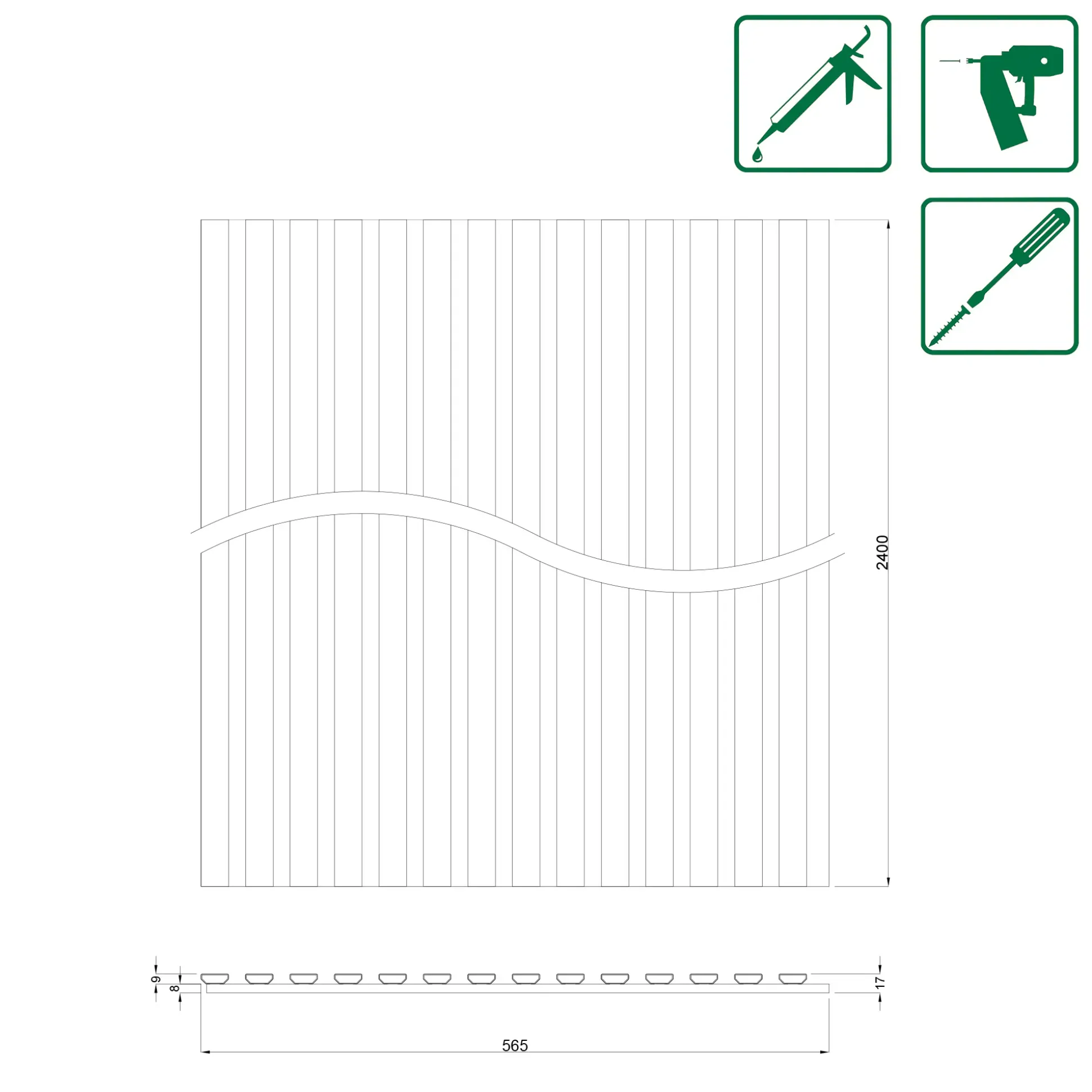 Neuhofer Akustikpaneel Beton foliert 240 x 56,5 x 1,7 cm grau