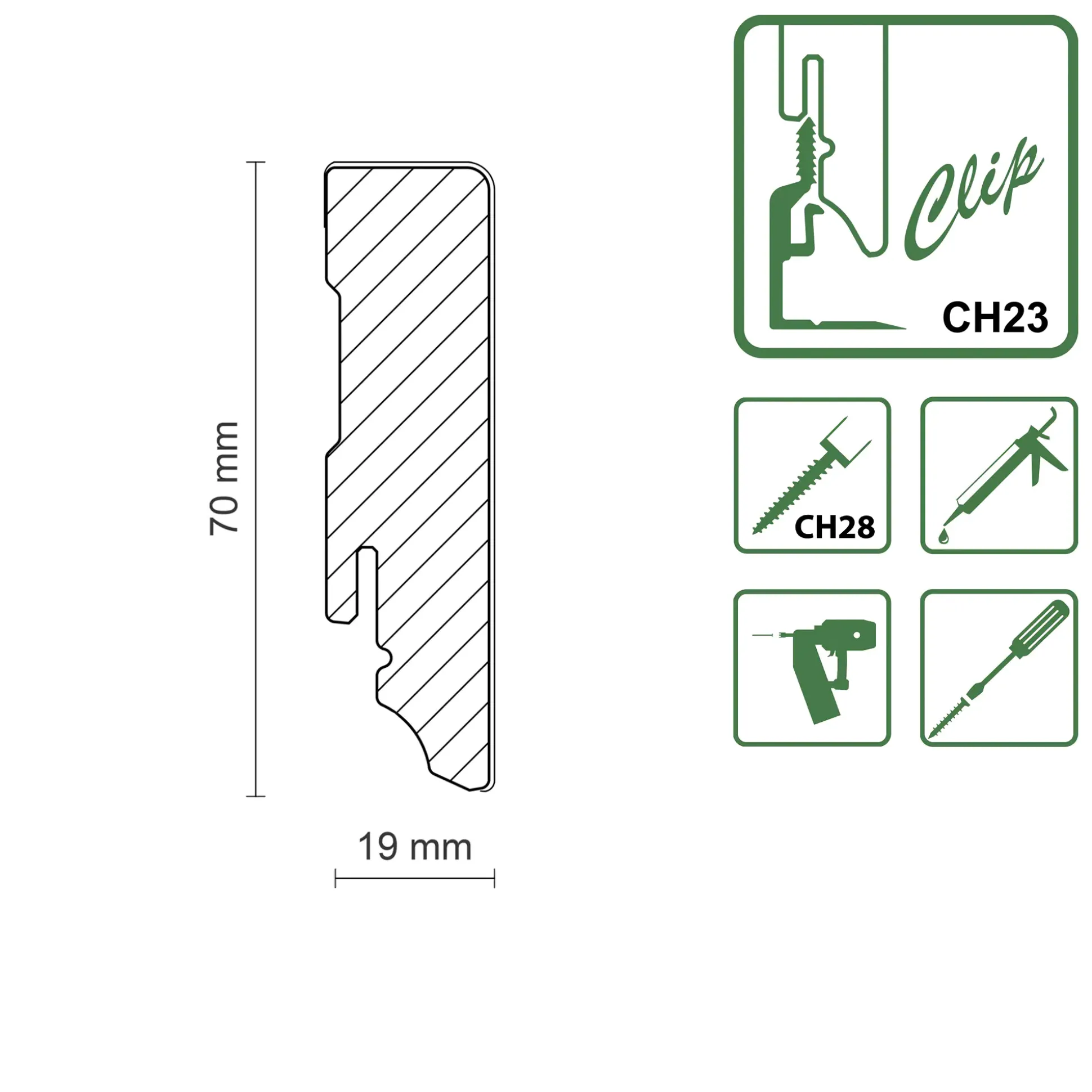 Neuhofer Fußleiste 240 cm 70 x 19 mm Eiche elegance