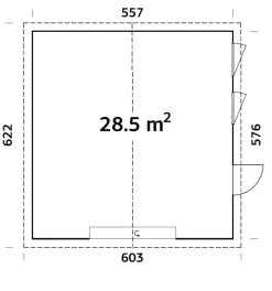 Palmako Fertiggarage Andre 557 x 576 cm mit Sektionaltor naturbelassen