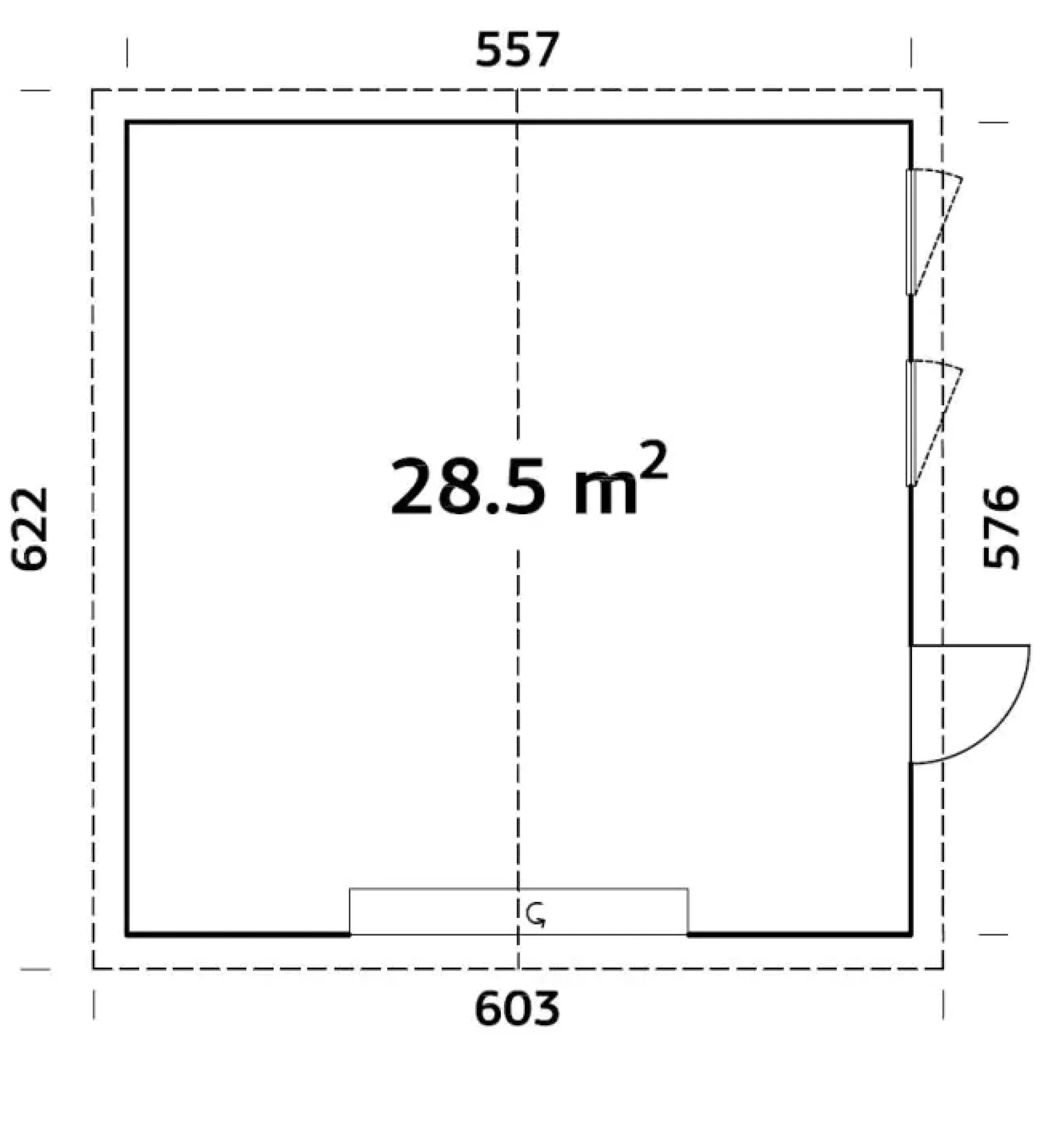 Palmako Fertiggarage Andre 557 x 576 cm mit Sektionaltor naturbelassen