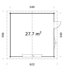 Palmako Fertiggarage Roger 540 x 540 cm mit Sektionaltor naturbelassen