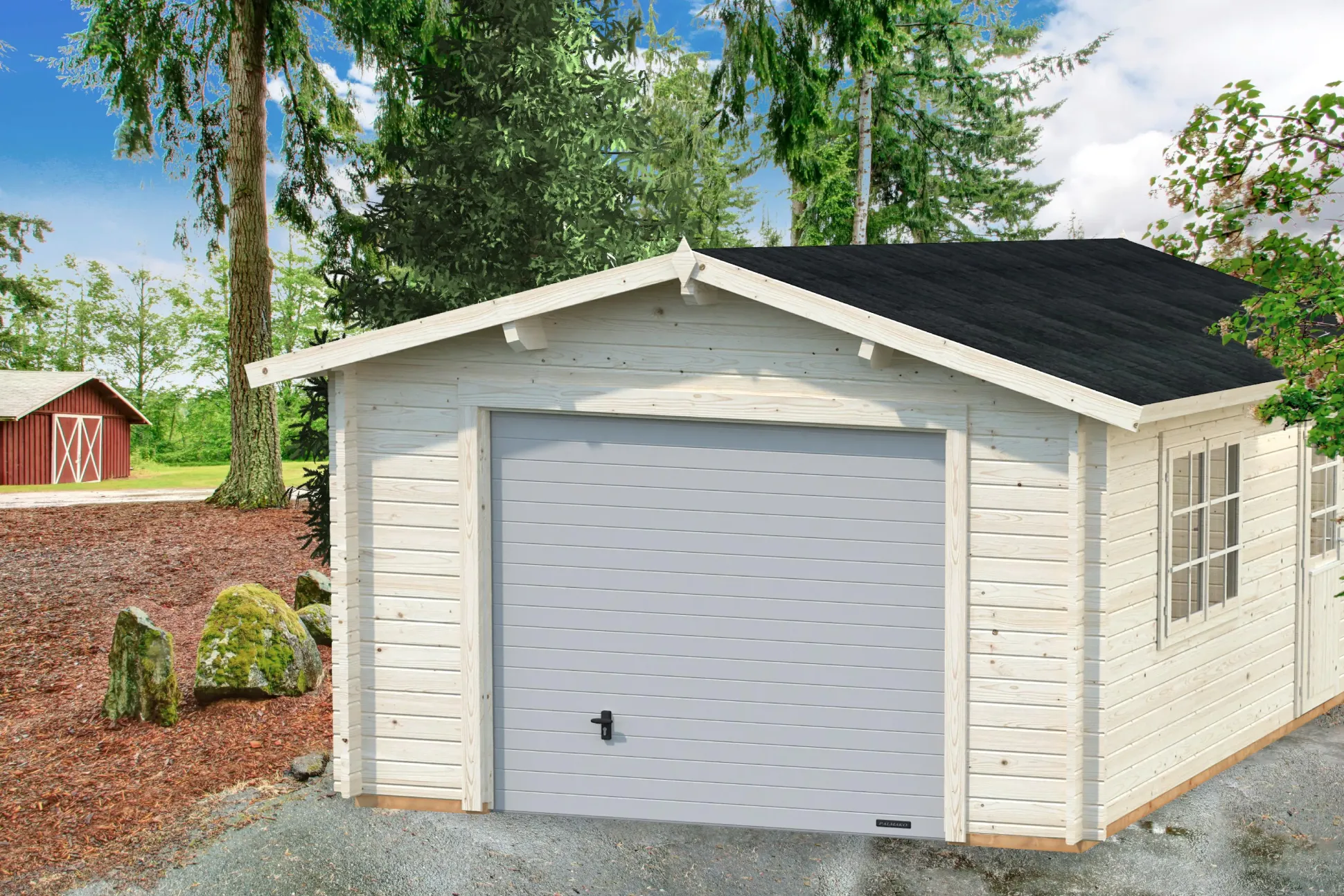 Palmako Fertiggarage Roger 360 x 550 cm mit Sektionaltor naturbelassen