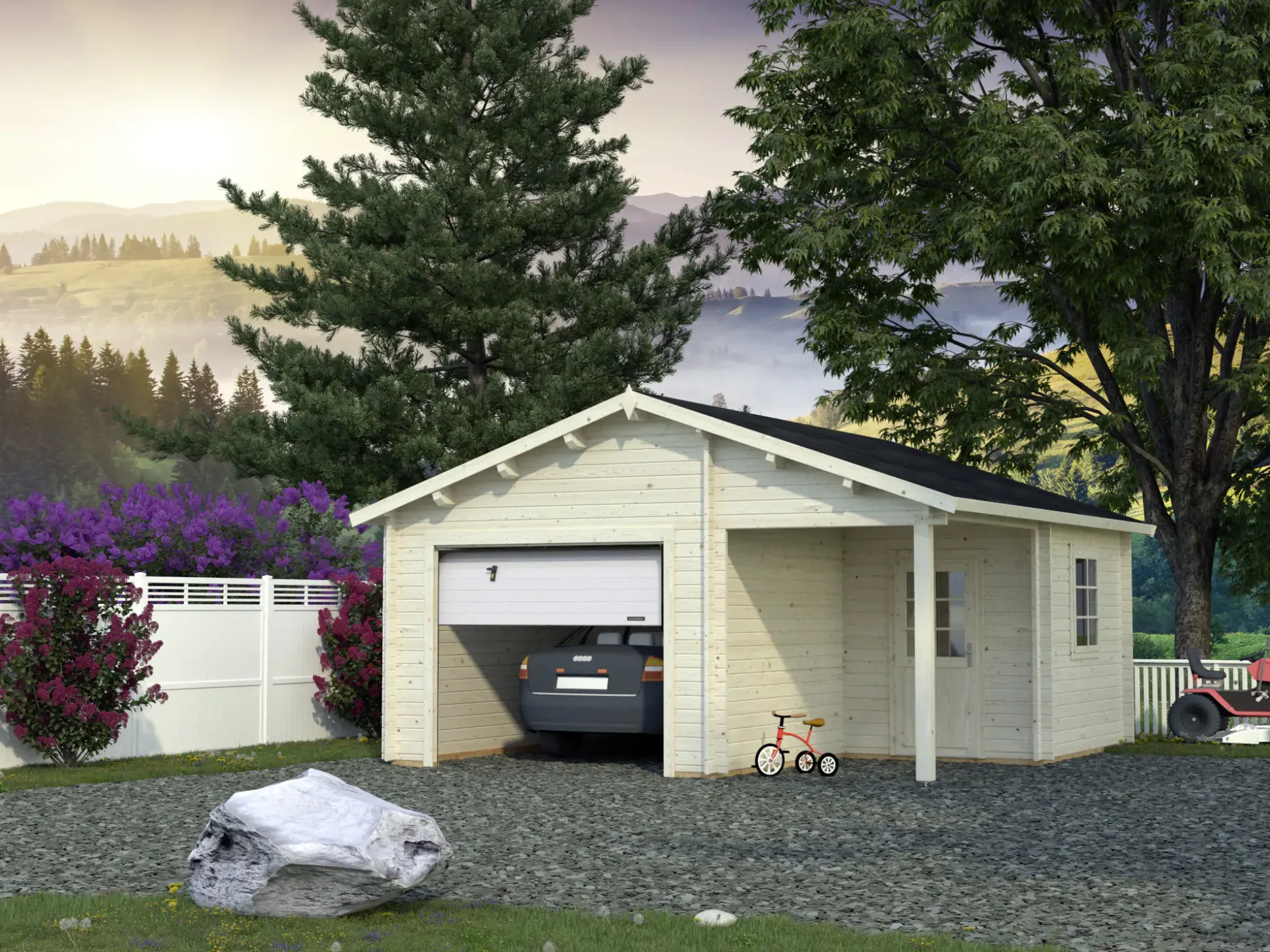 Palmako Fertiggarage Roger 510 x 550 cm mit Sektionaltor naturbelassen