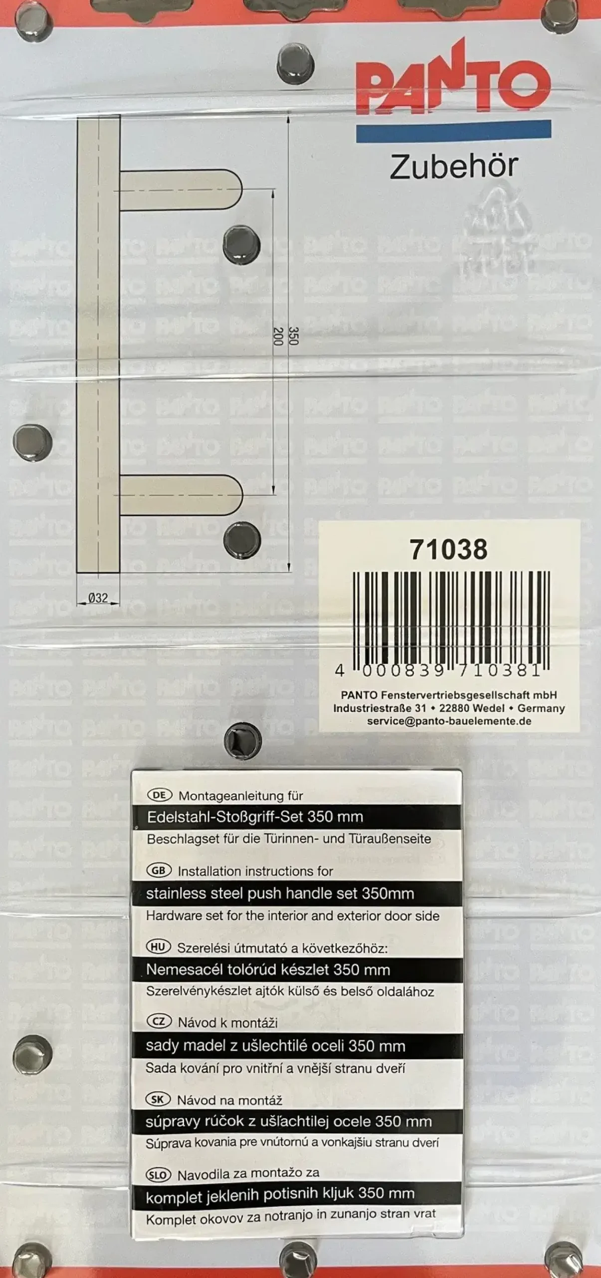 Panto Stoßgriff-Set V2A-Edelstahl 35 cm