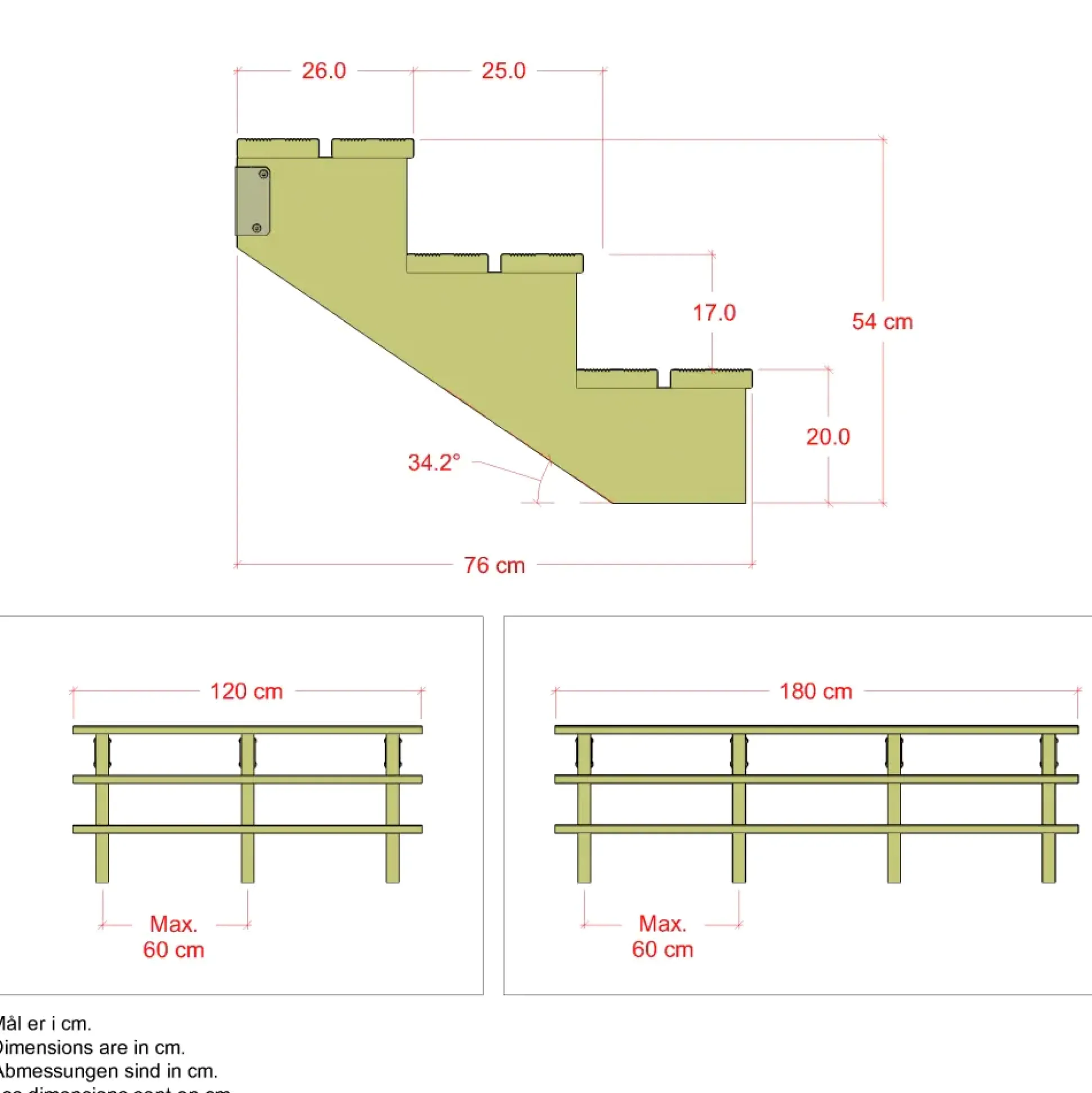 Plus Außentreppe Kiefer 3 Stufen 180 cm breit