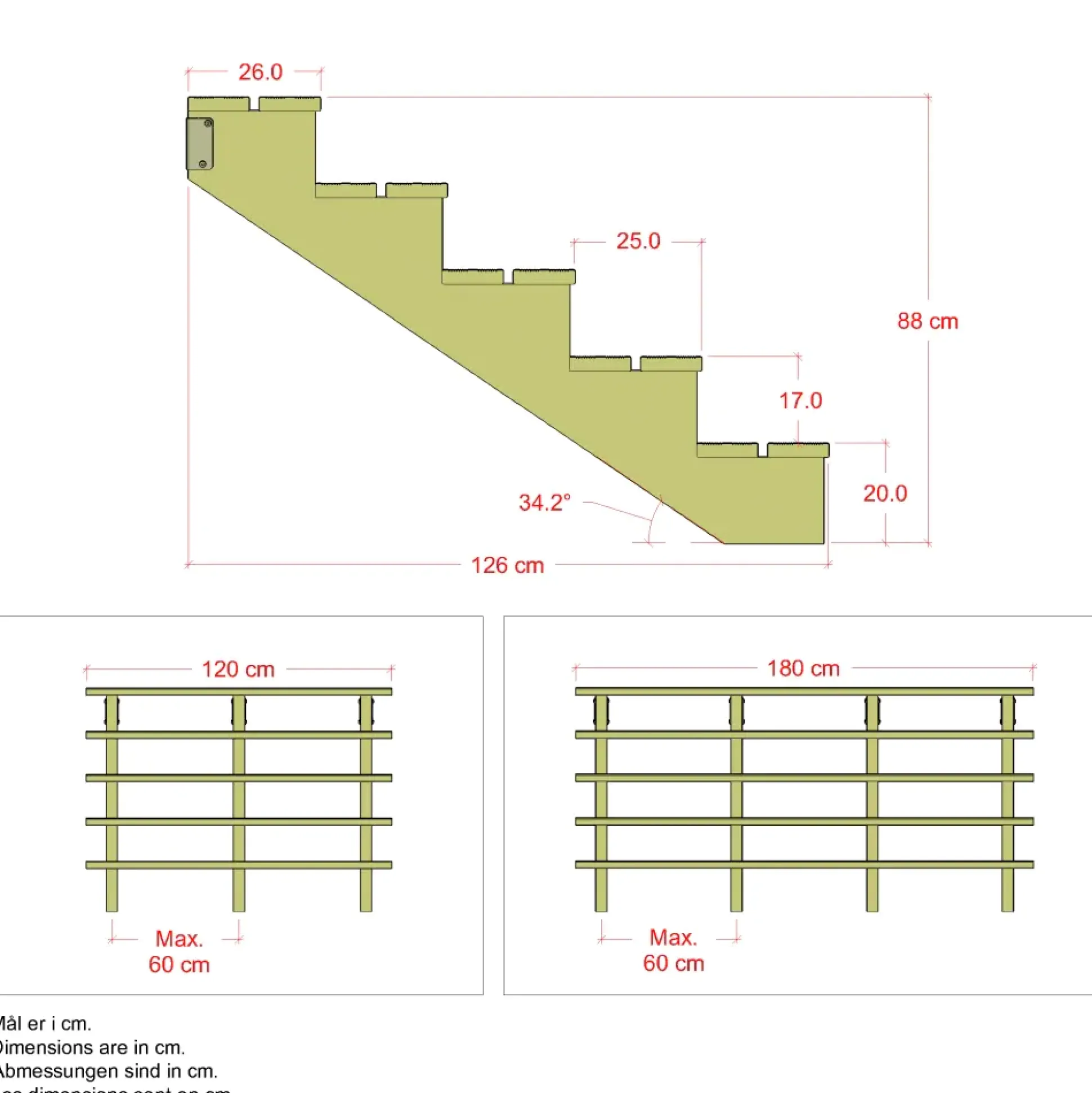 Plus Außentreppe Kiefer 5 Stufen 180 cm breit