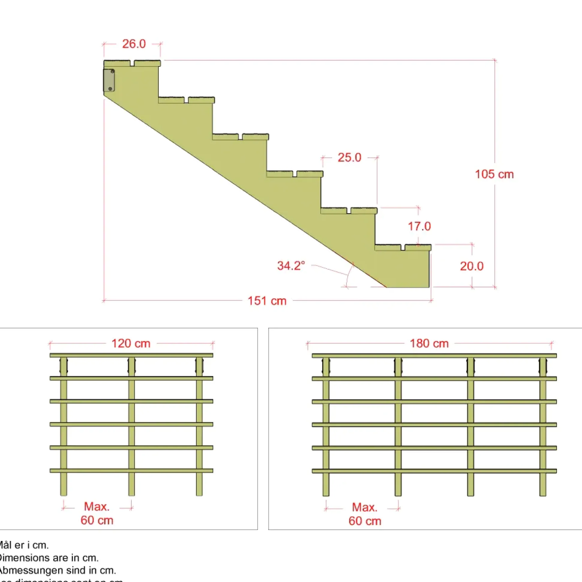 Plus Außentreppe Kiefer 6 Stufen 180 cm breit