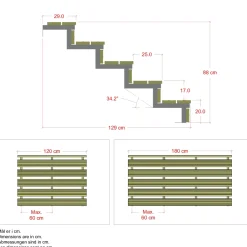 Plus Außentreppe Kiefer/Feuerverzinkt 5 Stufen 180 cm breit