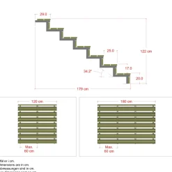 Plus Außentreppe Kiefer/Feuerverzinkt 7 Stufen 180 cm breit