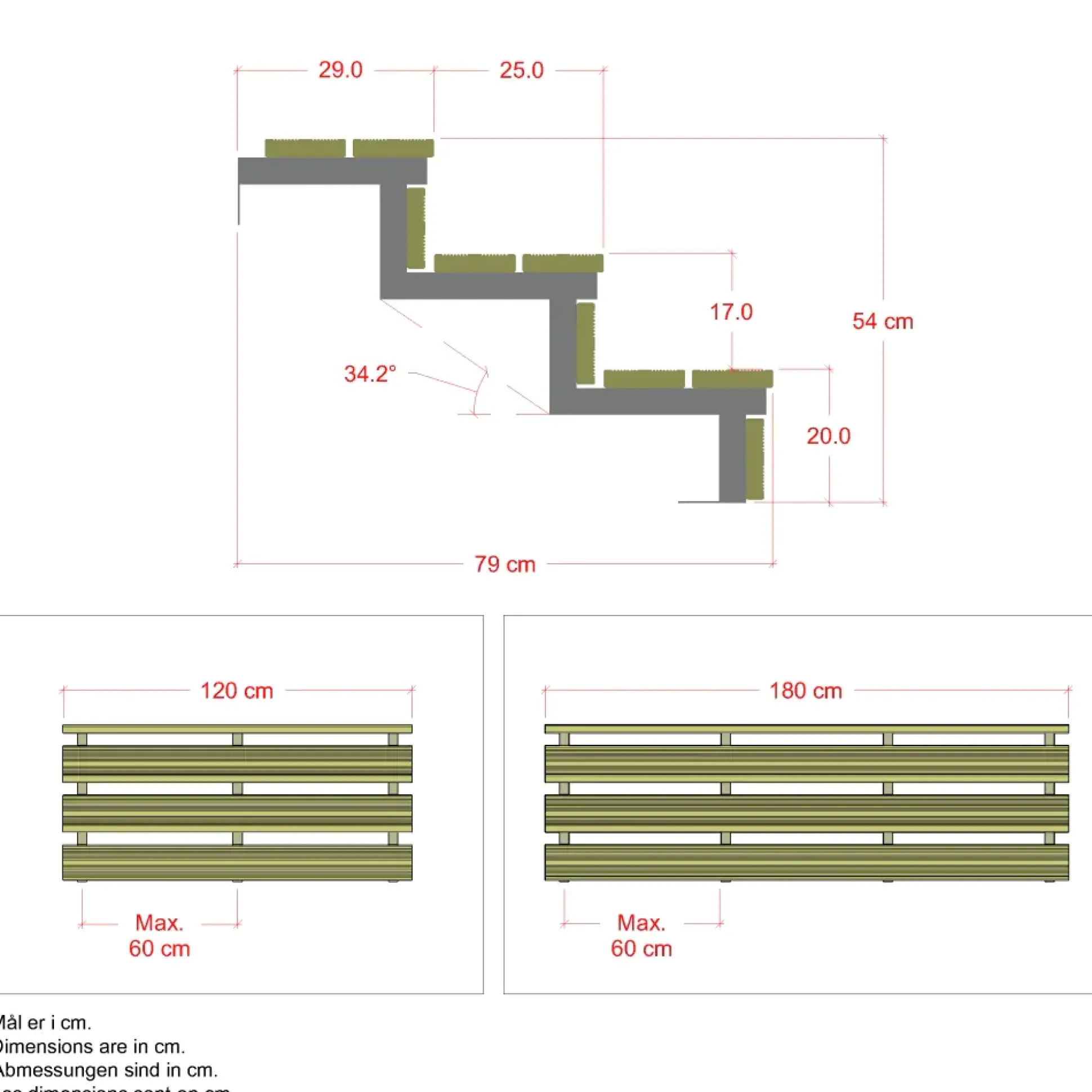 Plus Außentreppe Kiefer/Feuerverzinkt 3 Stufen 120 cm breit