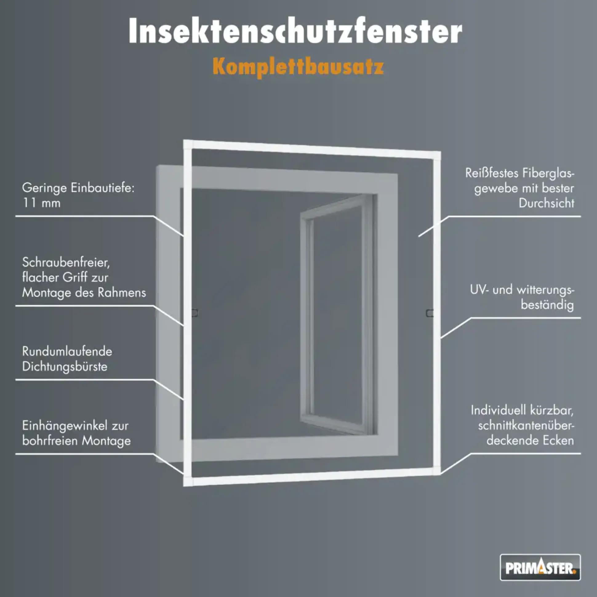 Primaster Fliegenschutz-Fenster 130 x 150 cm schwarz/weiß kürzbar
