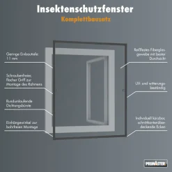 Primaster Fliegenschutz-Fenster 130 x 150 cm schwarz/anthrazit kürzbar