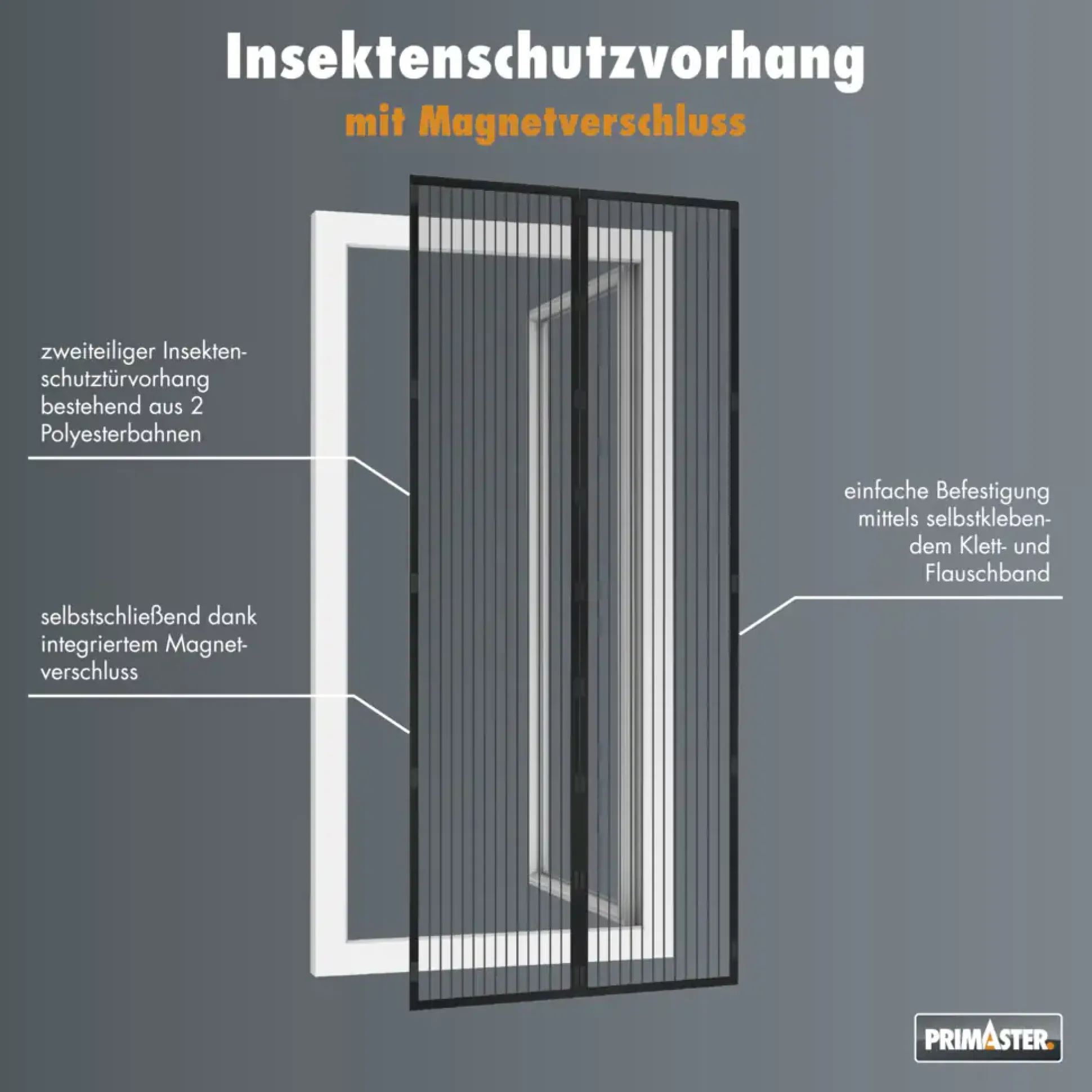 Primaster Fliegenschutz-Magnetvorhang 95 x 215 cm schwarz