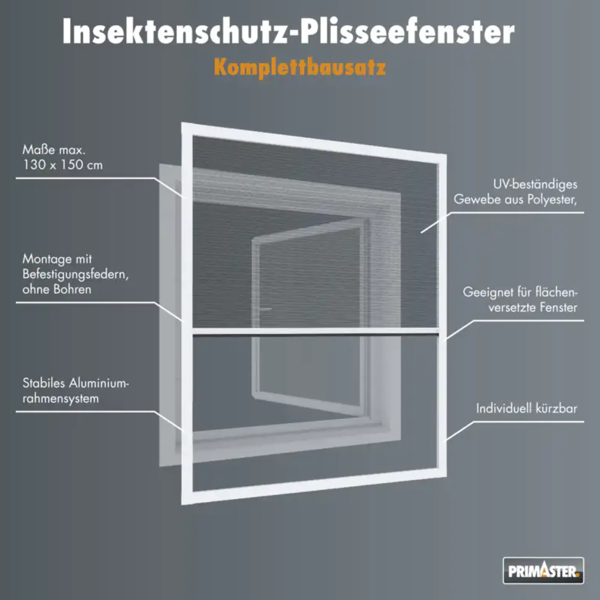Primaster Fliegenschutz-Plissee 130 x 150 cm weiß/weiß kürzbar